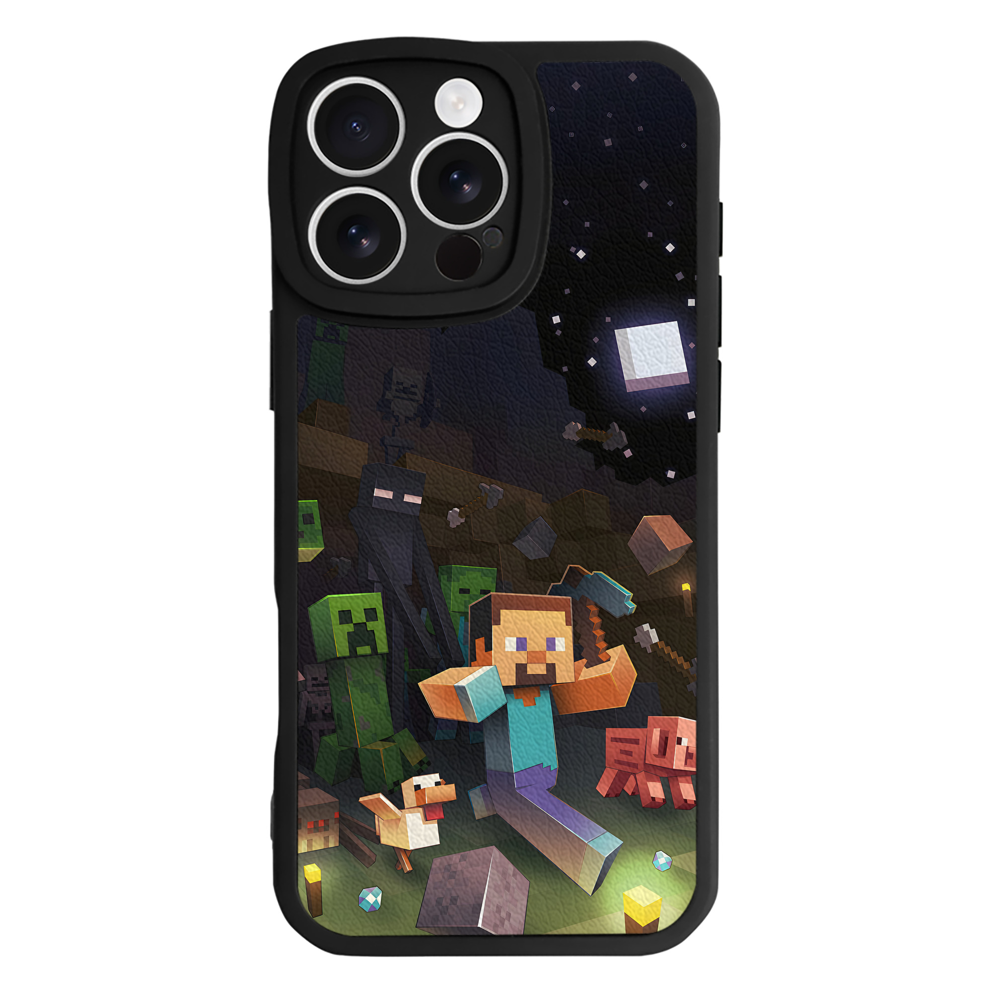 （画像用） マインクラフト ブロックの世界 Minecraft MC Block world 【iPhone 16シリーズ対応】シリコンスマホケース（レザー調） 材質：シリコン